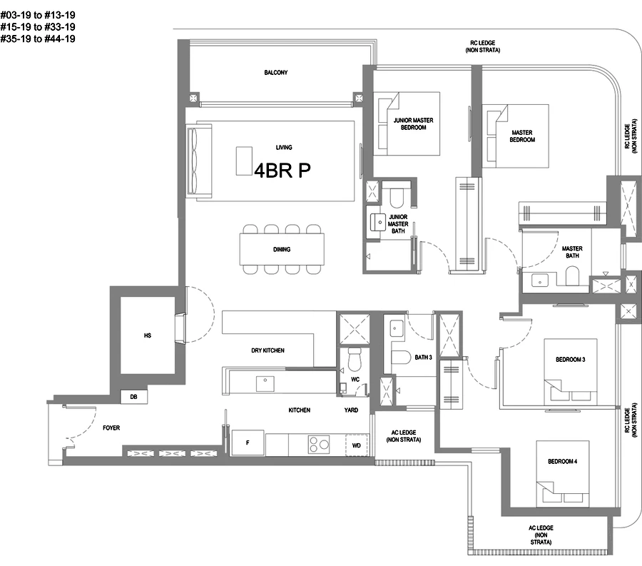 Floorplan for Type 4BR P at One Marina Gardens — 4 Bedroom Premium, approximately 1647 sq ft