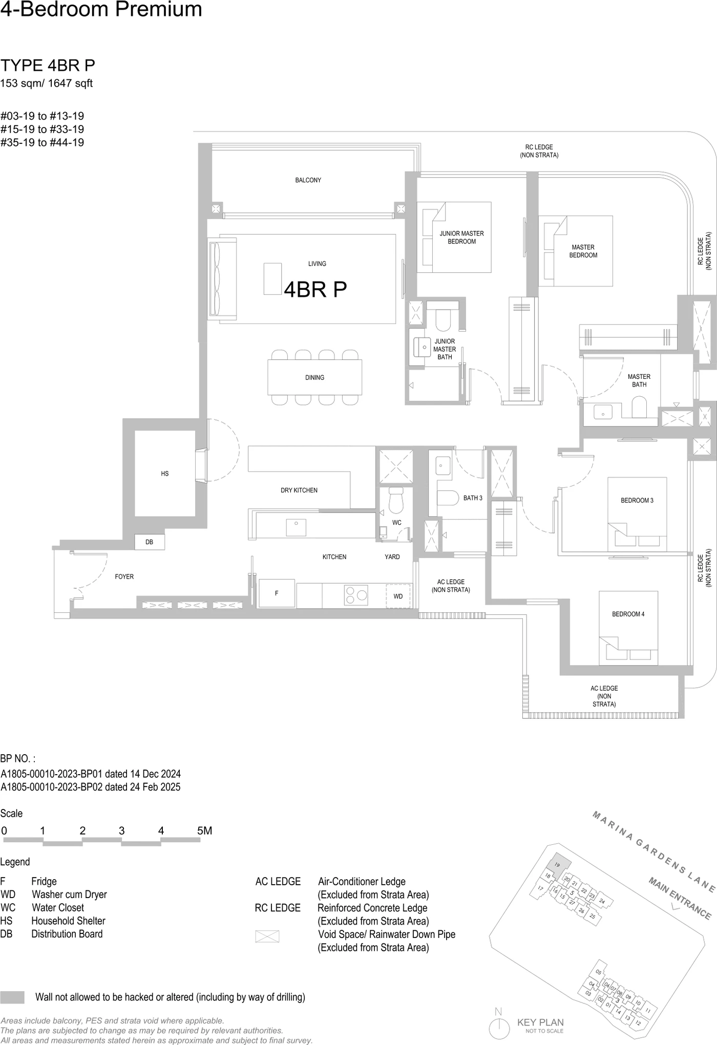 Floorplan for Type 4BR P at One Marina Gardens — 4 Bedroom Premium, approximately 1647 sq ft