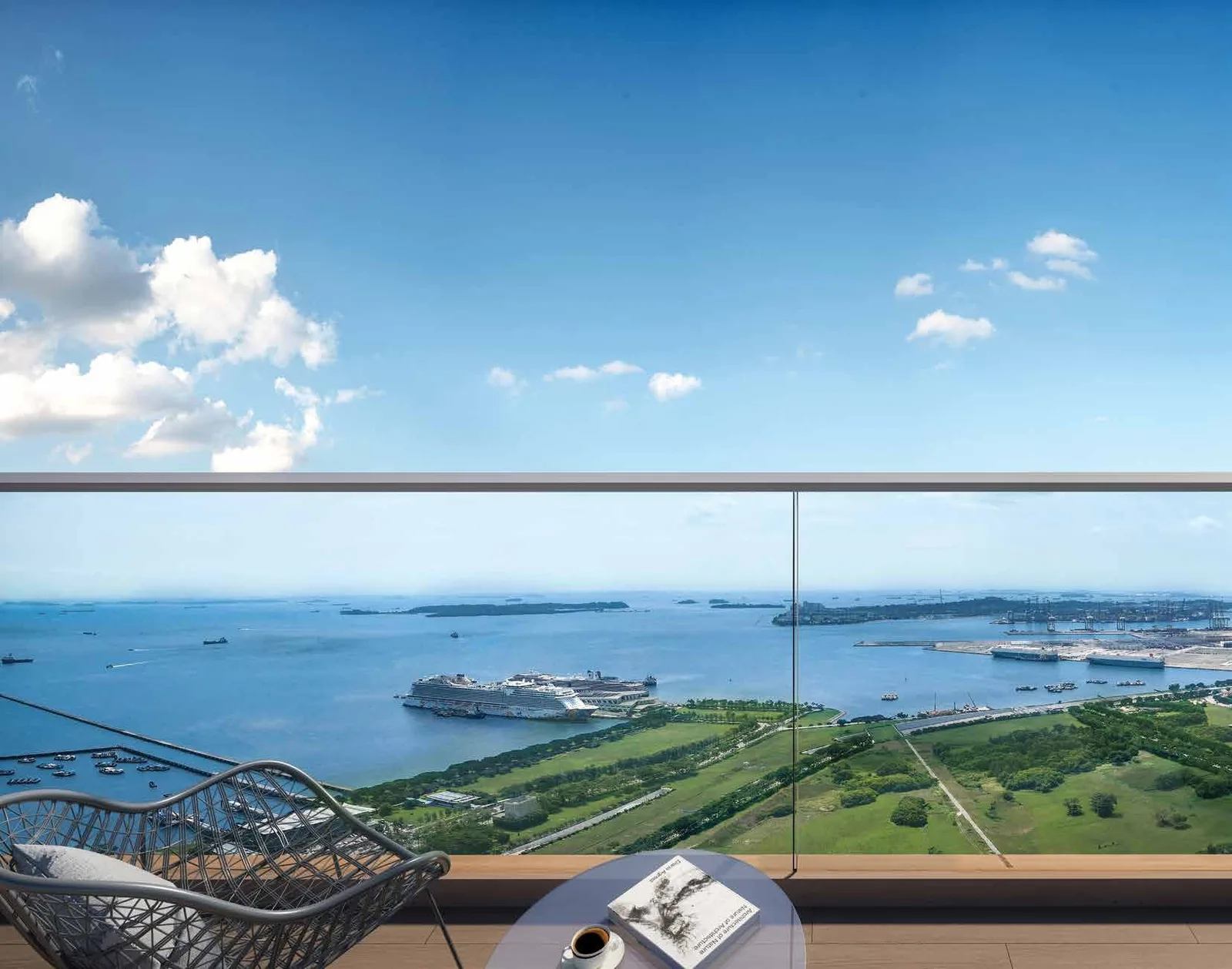Artist’s impression of the view from a balcony at One Marina Gardens towards the Straits of Singapore