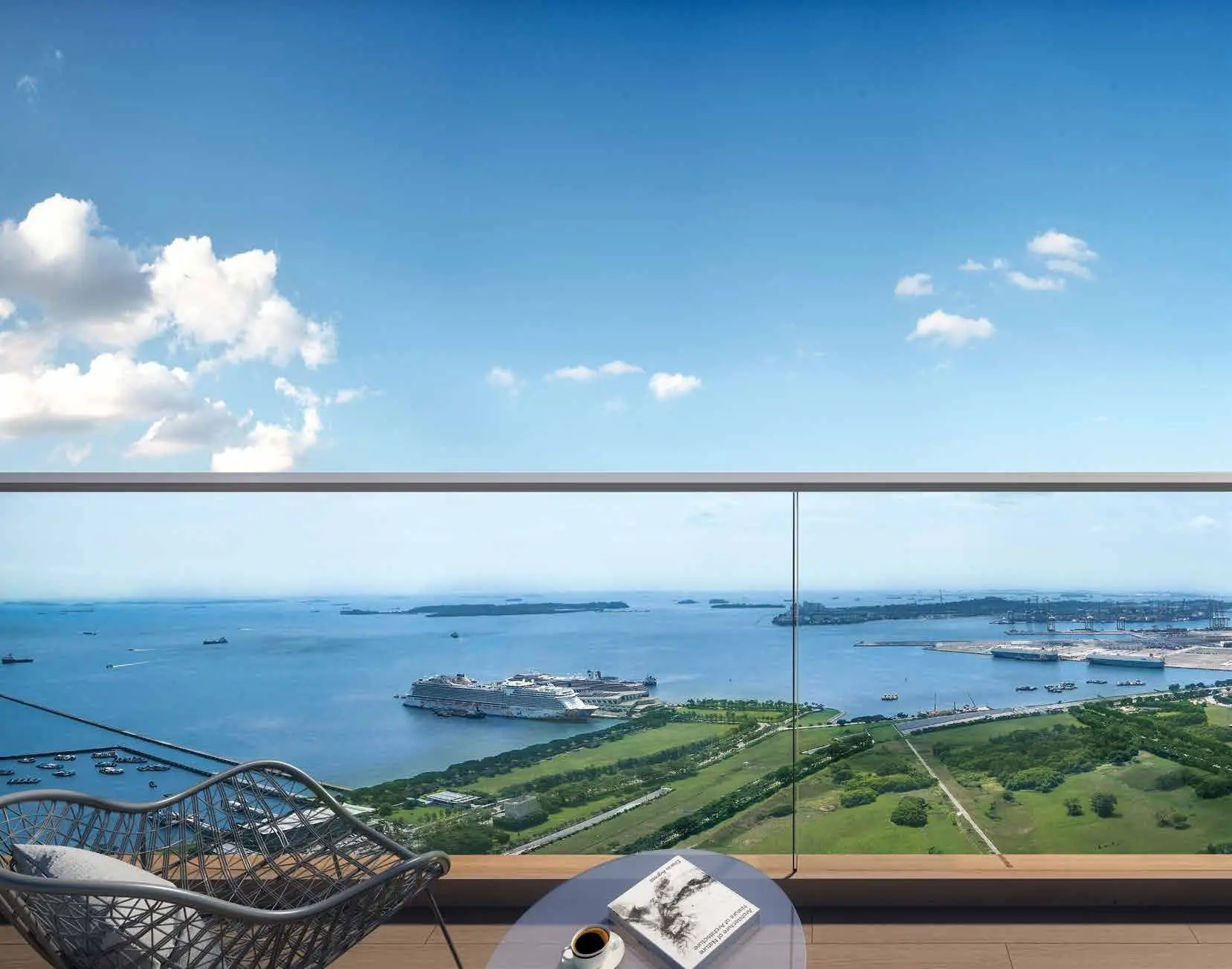 Artist’s impression of the view from a balcony at One Marina Gardens towards the Straits of Singapore