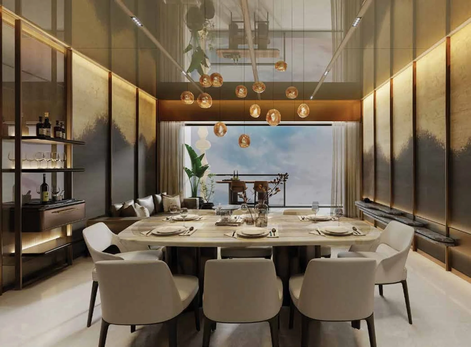 Artist’s impression of a dining area interior at One Marina Gardens