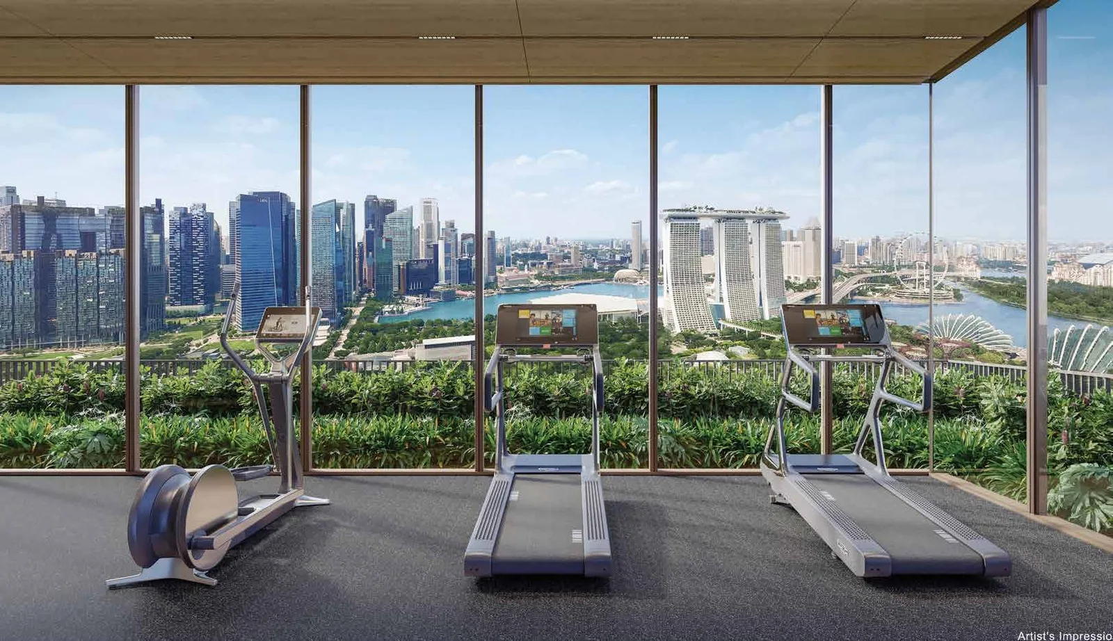Artist’s impression of the sky gym at One Marina Gardens, looking out over Gardens by the Bay